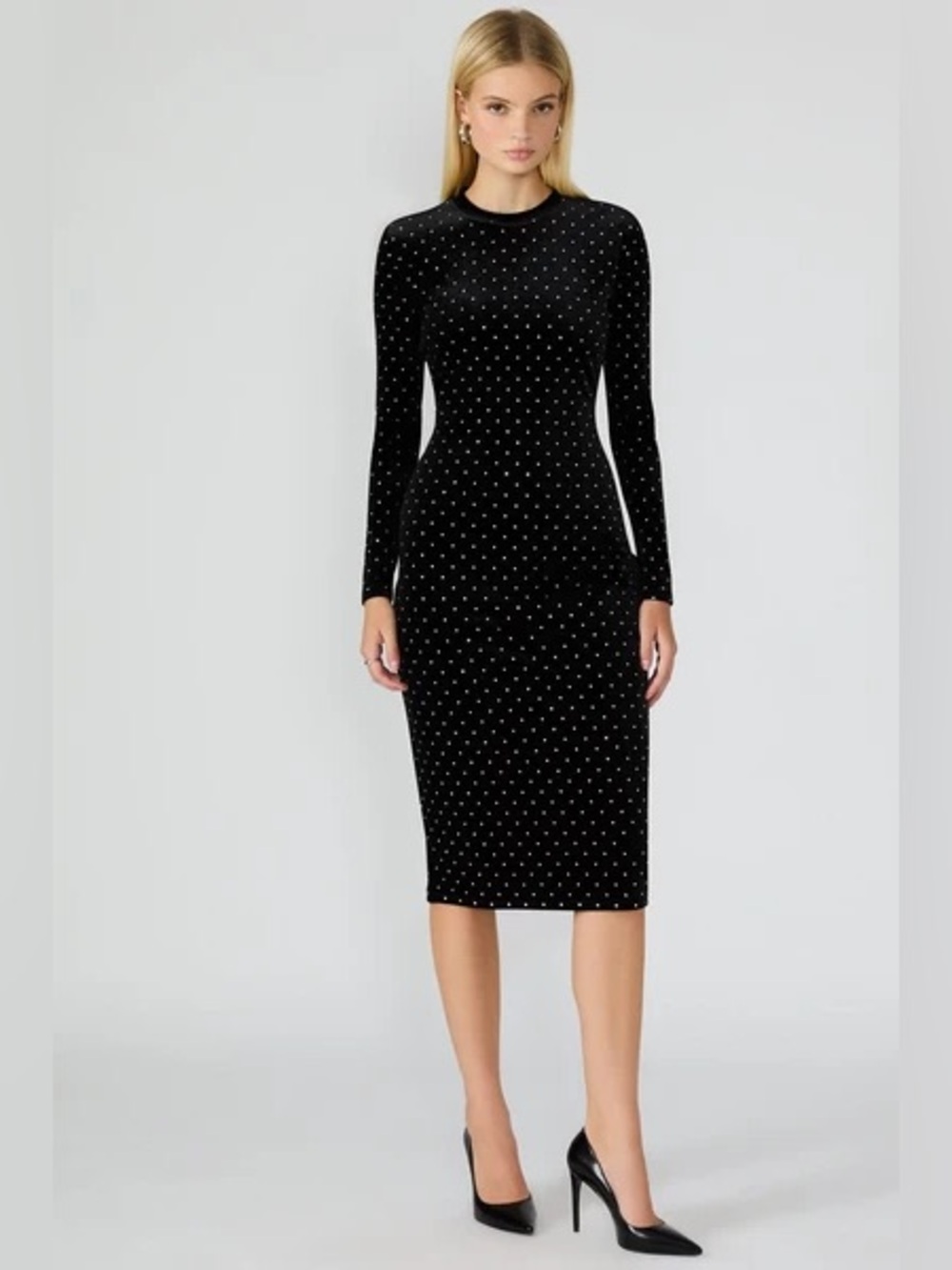 🆕 Steve Madden Hailie Black Velvet Long-Sleeve Midi Dress MWT SZ XS